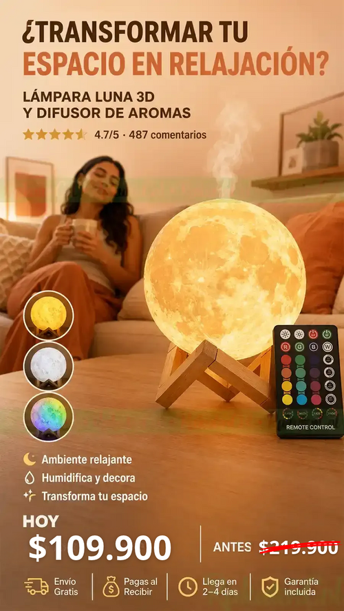 Lámpara Luna 3D y Difusor de Aroma - Ambiente mágico y fragante